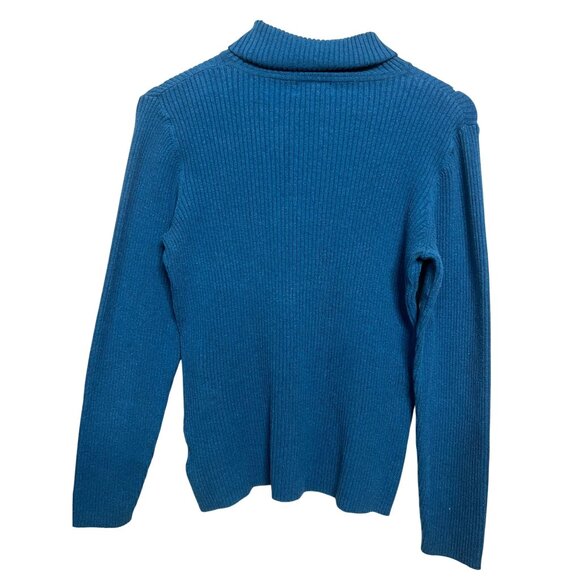 St. Johns Bay Women Classic Blue Ribbed Turtleneck Sweater X-Large Cotton Blend - Picture 6 of 16